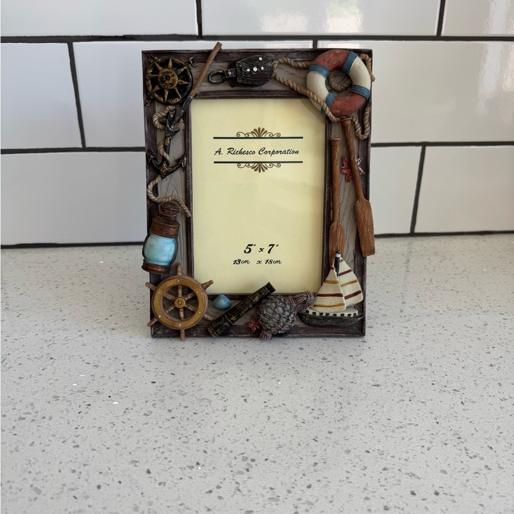 Nautical Themed Photo Frame with Blue and Brown Accents
